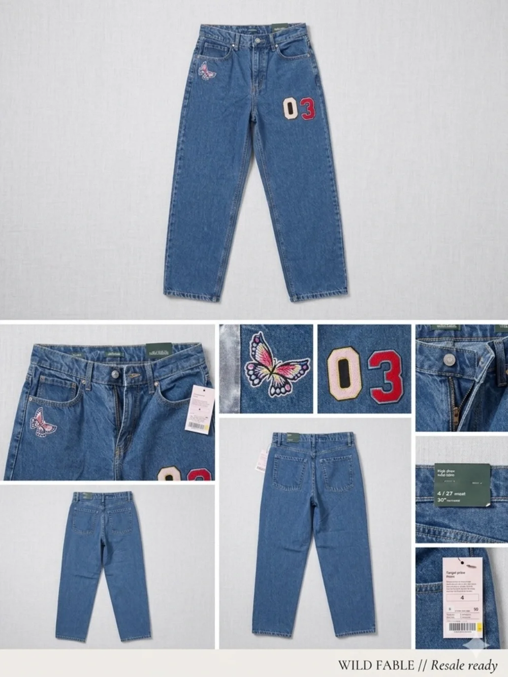 wild fable Blue Embroidered Patchwork Boyfriend Jeans - Picture 2 of 8
